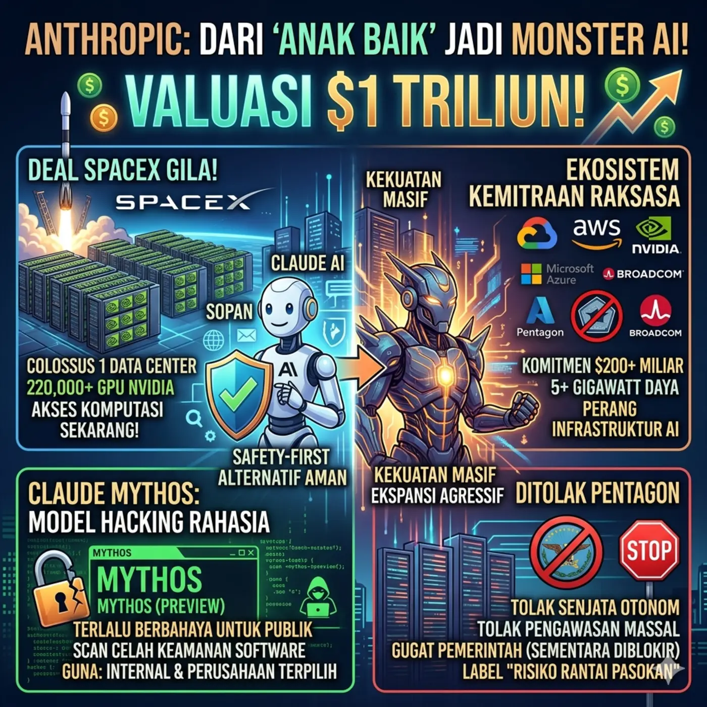 Dari “Anak Baik” Jadi Monster: Anthropic Tiba-tiba Punya Valuasi $1 Triliun dan Deal SpaceX yang Bikin Ngiler