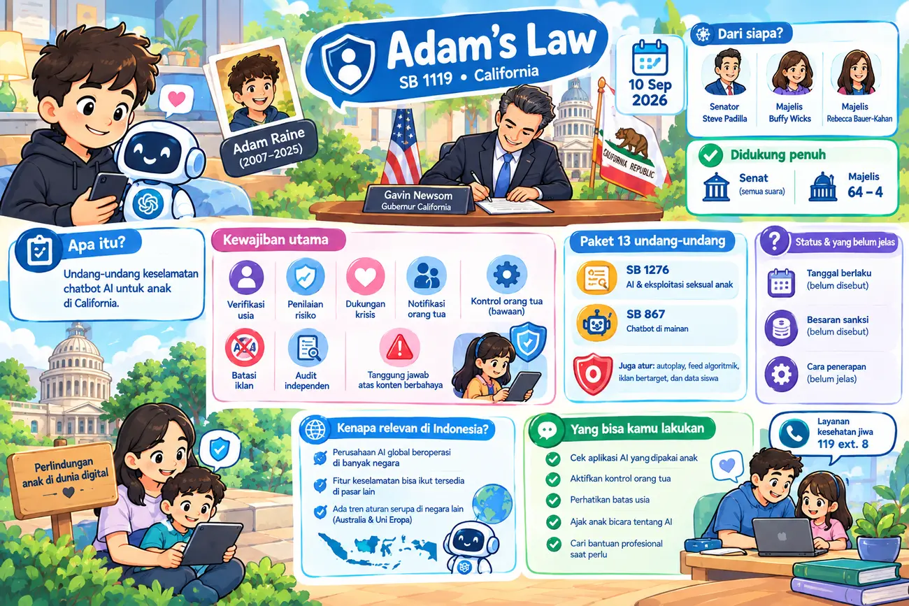 California Sahkan Adam’s Law: Chatbot AI Wajib Lindungi Anak dan Kabari Orang Tua